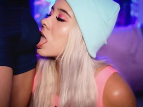 horny blonde is desperate to put her boyfriend's cock in her mouth