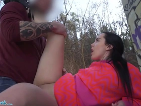 public agent - young spanish brunette with small natural tits seduced in public into sucking a thick cock for cash and allowing her shaved pussy to be penetrated