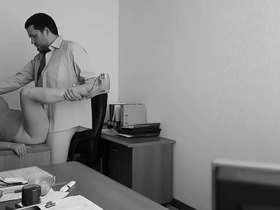 the boss fucks his employer at the office table and films it on hidden cam