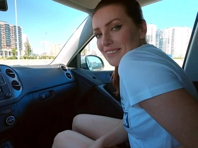 her fetish, swallow cum in the car