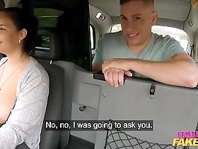female fake taxi her big natural boobs fall out in front of her passenger leading to sex