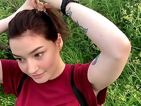 public outdoor blowjob with creampie from shy girl in the bushes - olivia moore