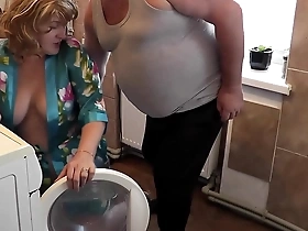 old and young. hard sex. sexy blonde milf frina decided to wash clothes and underwear. at this time her old neighbor with an erect dick came into kitchen, stuck milf head in washing machine, fucked pussy milf doggy style and cum in pussy. cumshot