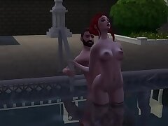 redhead riding cock on the pool